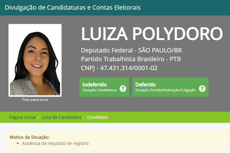 Luiza Polydoro tem sua candidatura indeferida pelo TRE-SP